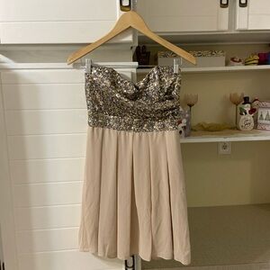 Sparkly Cream Strapless Mini Dress by TFNC London